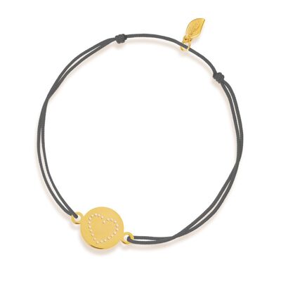 Glücksbändchen Disc HEART, 14K Gelbgold, Anthrazit