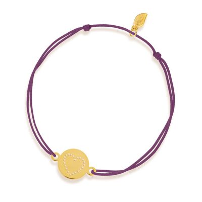 Disc HEART lucky bracelet, yellow 14K gold, black