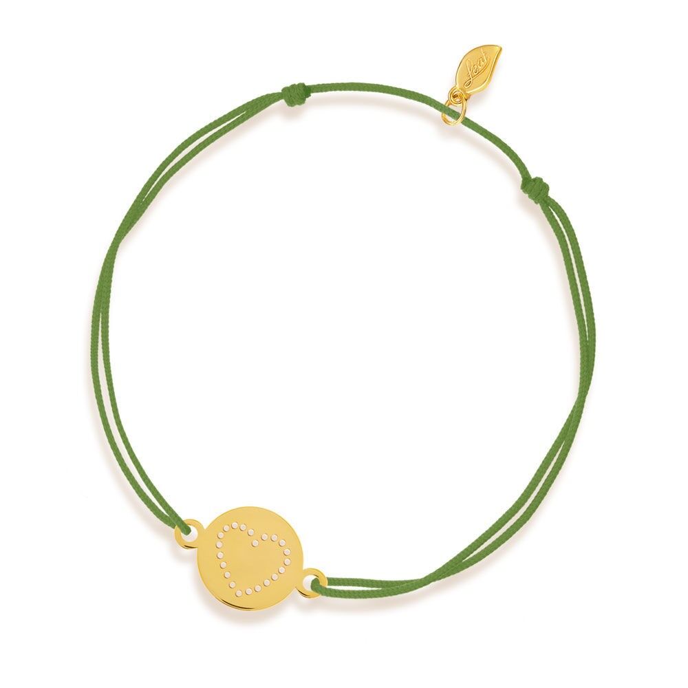 Disc HEART lucky bracelet, 14K yellow gold, coral