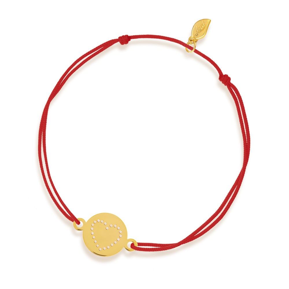 Glücksbändchen Disc HEART, 14K Gelbgold, Grau