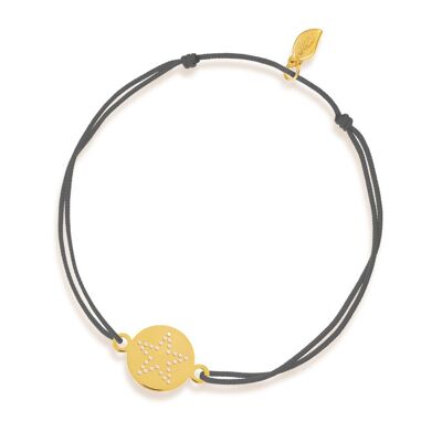 Pulsera de la suerte Disc STAR, oro amarillo de 14 quilates, antracita