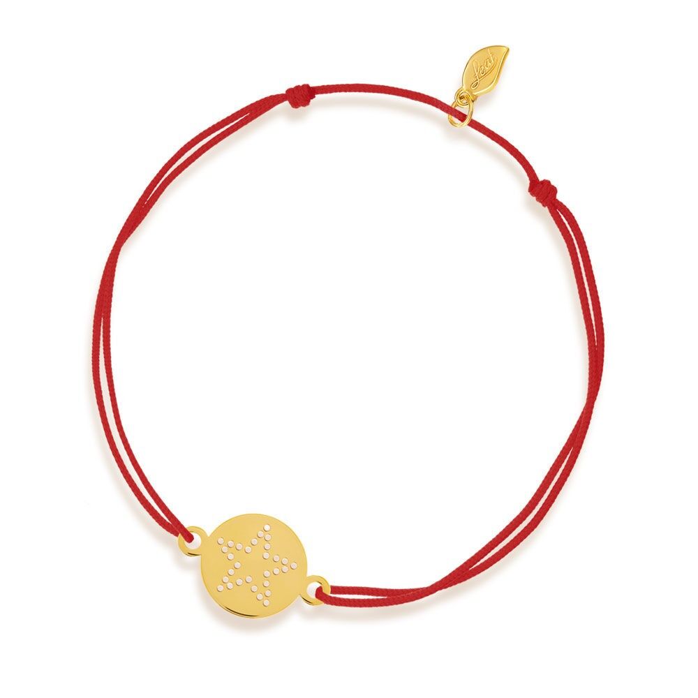 Bracciale portafortuna Disc STAR, oro giallo 14K, grigio