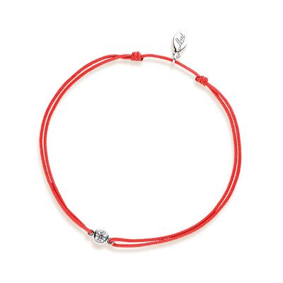 Bracelet porte-bonheur "mon premier diamant", or blanc 14K, corail