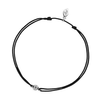 Bracelet porte-bonheur "mon premier diamant", or blanc 14K, noir 1