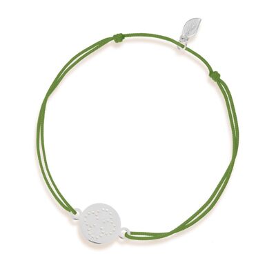 Bracciale portafortuna Disc CLOVER, oro bianco 14K, corallo