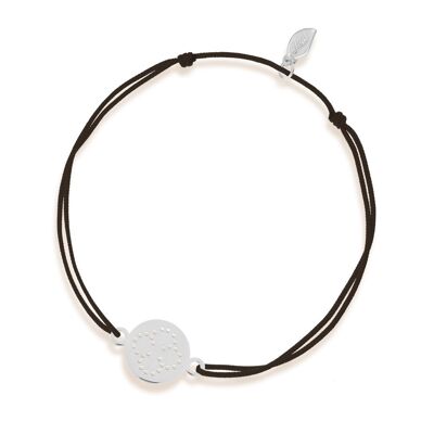 Pulsera de la suerte Disco TRÉBOL, oro blanco de 14 quilates, rojo