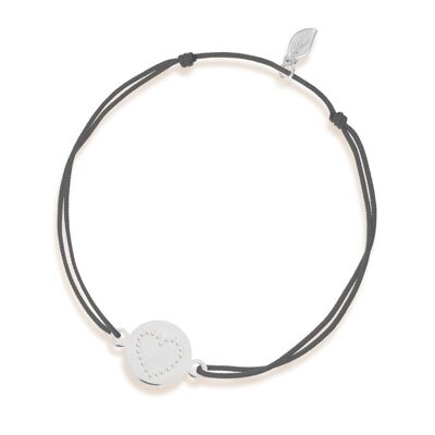 Bracciale portafortuna Disc HEART, oro bianco 14K, antracite