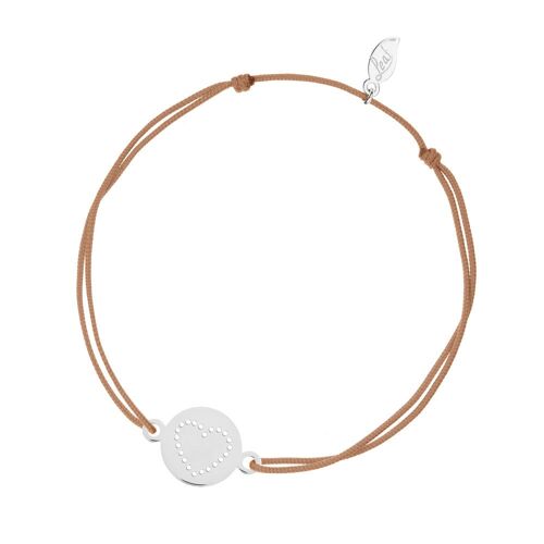 Glücksbändchen Disc HEART, 14K Weissgold, Beige