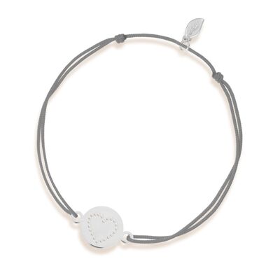 Bracciale portafortuna Disc HEART, oro bianco 14K, Bordeaux