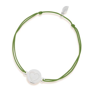 Bracciale portafortuna Disc HEART, oro bianco 14K, corallo