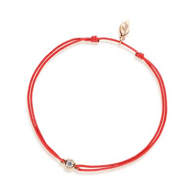 Bracciale portafortuna "il mio primo diamante", oro rosa 14 carati, corallo