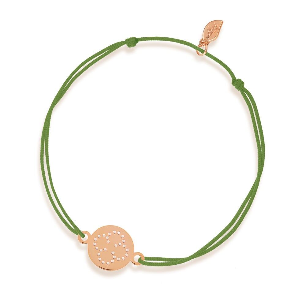 Glücksbändchen Disc CLOVER, 14K Rosegold, Koralle