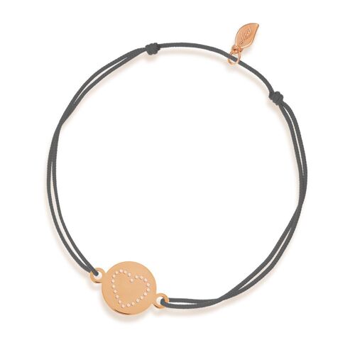 Glücksbändchen Disc HEART, 14K Rosegold, Anthrazit