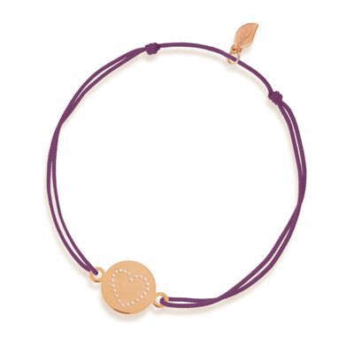 Bracciale portafortuna Disc HEART, oro rosa 14K, nero