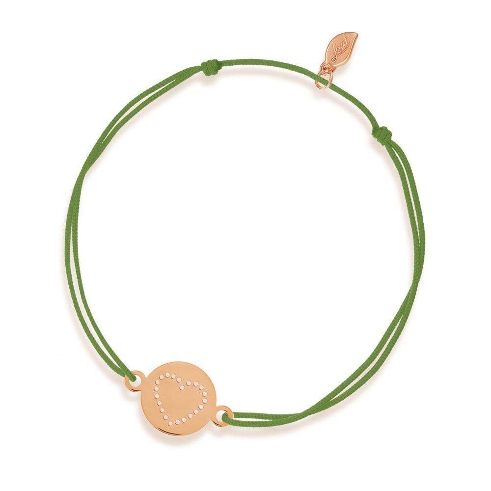 Disc HEART lucky bracelet, 14K rose gold, coral