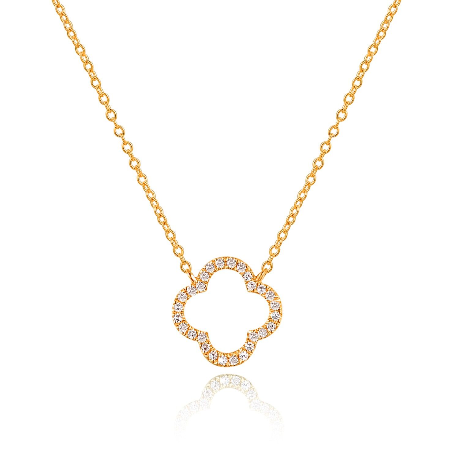 Collana quadrifoglio con diamanti, oro giallo 18 carati