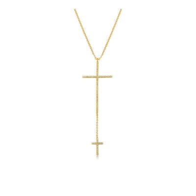 Necklace 2 crosses with diamonds, 18K yellow gold
