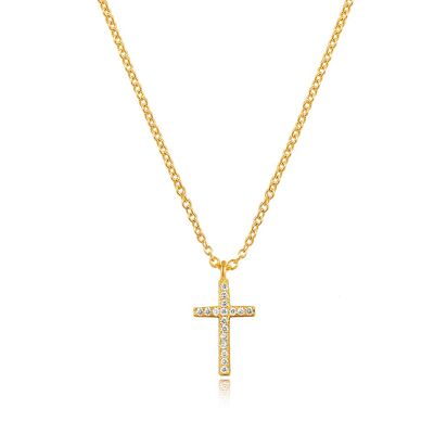 Halskette Kreuz mit Diamanten, 18 K Gelbgold
