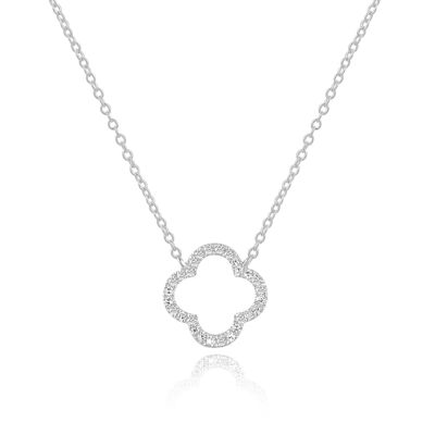 Clover necklace with diamonds, 18K white gold