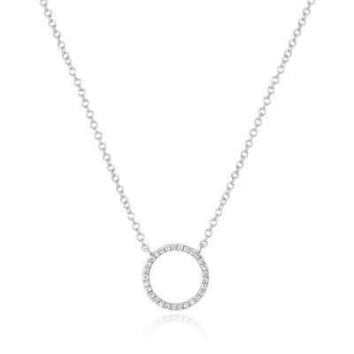 Circle necklace with diamonds, 18K white gold