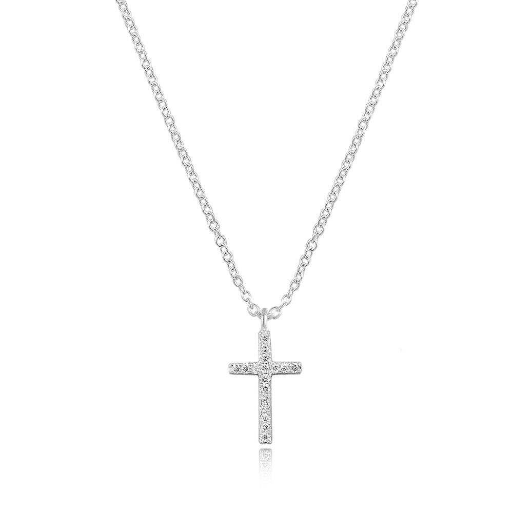 Necklace cross with diamonds, 18K white gold