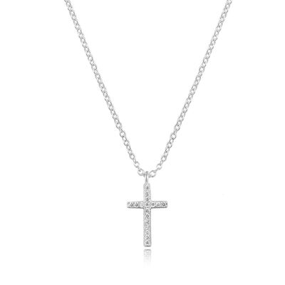 Necklace cross with diamonds, 18K white gold