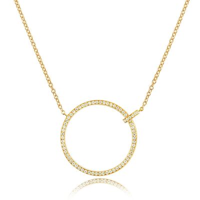 Large circle necklace with diamonds, 18K yellow gold