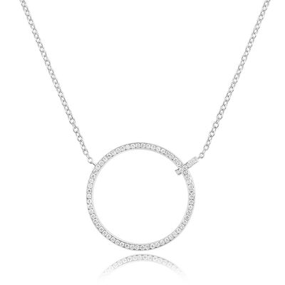 Large circle necklace with diamonds, 18K white gold
