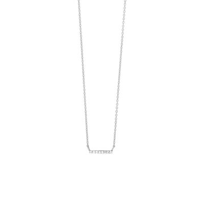 Collier barre horizontale, diamant, or blanc 14K