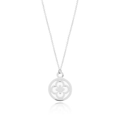 Collana trifoglio, oro bianco 14 k