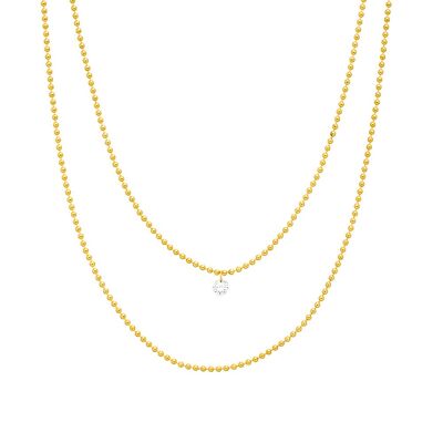 Collier Pure Double, diamant, or jaune 14 carats