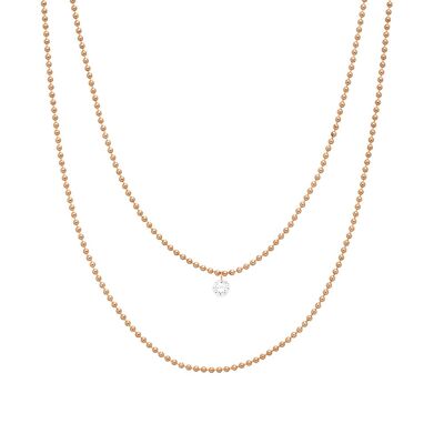 Necklace Pure Double, diamond, 14 K rose gold