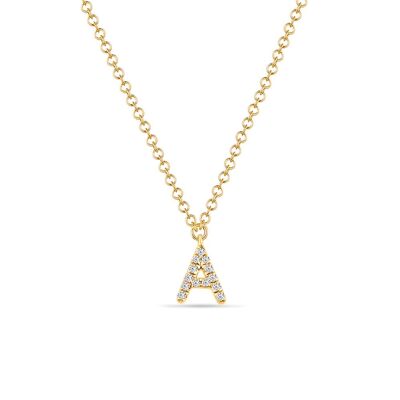 Collar Letra "A", oro amarillo de 14 quilates con diamantes