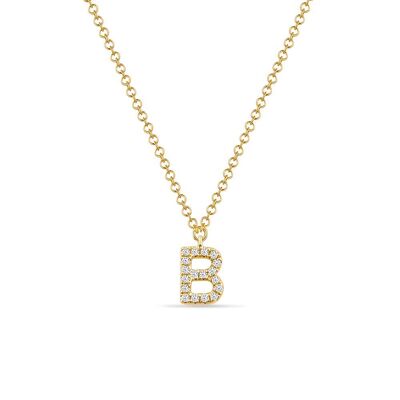 Collier Lettre "B", or jaune 14 carats avec diamants