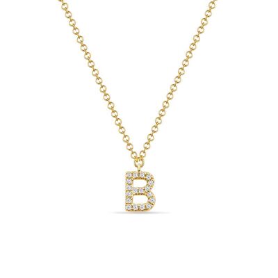 Collana Lettera "B", oro giallo 14K con diamanti