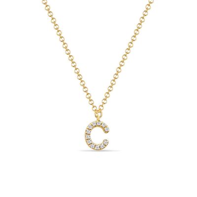 Collana lettera "C", oro giallo 14K con diamanti