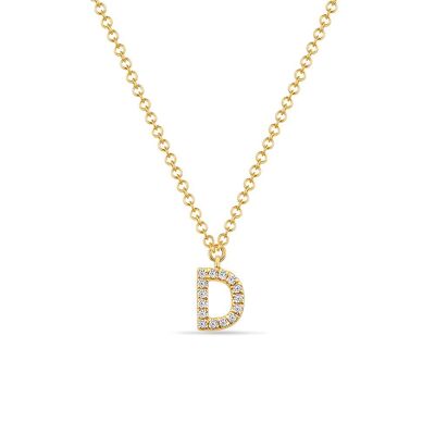 Collier Lettre "D", or jaune 14K avec diamants