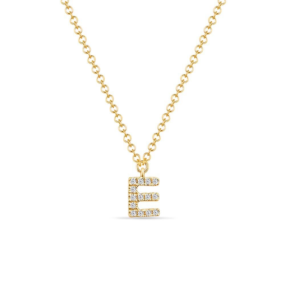 Halskette Letter "E", 14 K Gelbgold mit Diamanten