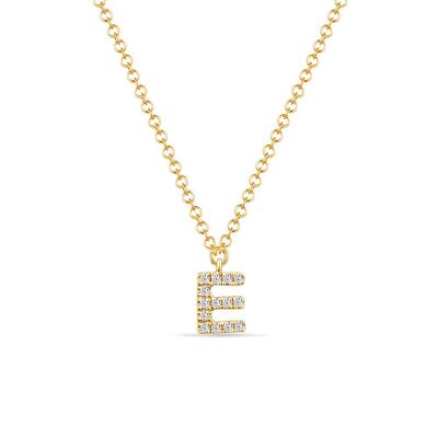 Collana lettera "E", oro giallo 14K con diamanti