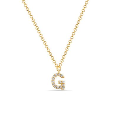 Collana lettera "G", oro giallo 14K con diamanti