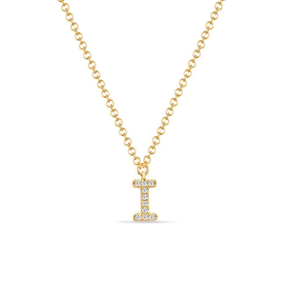 Halskette Letter "I", 14 K Gelbgold mit Diamanten