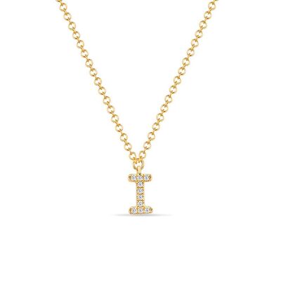 Necklace letter "I", 14K yellow gold with diamonds