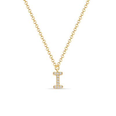 Collier lettre "I", or jaune 14K avec diamants