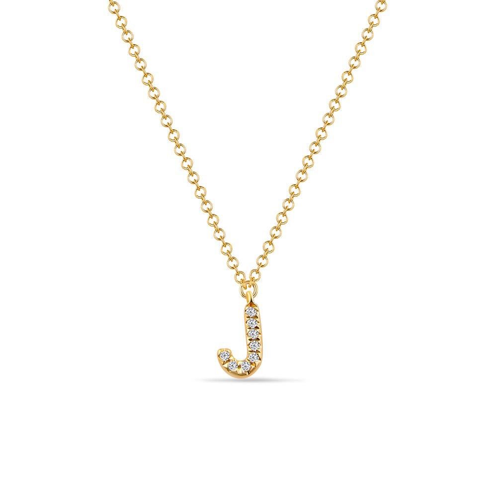 Halskette Letter "J", 14 K Gelbgold mit Diamanten