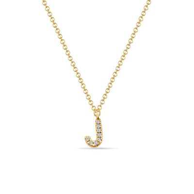 Collar Letra "J", oro amarillo de 14 quilates con diamantes