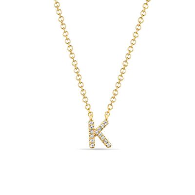 Collar Letra "K", oro amarillo de 14 quilates con diamantes