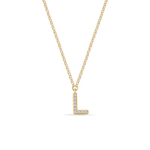 Halskette Letter "L", 14 K Gelbgold mit Diamanten