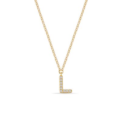 Collar letra "L", oro amarillo de 14 quilates con diamantes