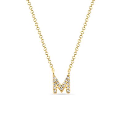 Collana lettera "M", oro giallo 14 kt con diamanti