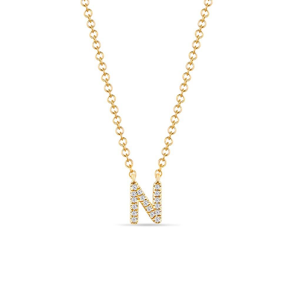 Halskette Letter "N", 14 K Gelbgold mit Diamanten